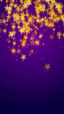 Animasyon mor arka plan, altın yıldızların düşüşü, giriş, etkinlikler, ödüller, düğünler ve açılışlar için mükemmel. Dikey video.