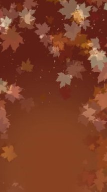 Fotokopi alanı ve düşen akçaağaç yapraklarının çerçevesiyle kahverengi arkaplan. Döngülü animasyon. Dikey video.