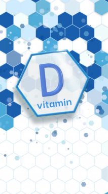 D vitamini takviyesi kompleksinin altıgen simgesi. Sağlık hizmetleri ve bilim simgesi tıbbi yenilik. Mavi döngü arka planı. Dikey video.