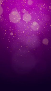 Parlak parçacıkların kıvılcımları ve tozlarıyla soyut, mor bir arka plan. Döngülü hareket grafikleri. Dikey video.