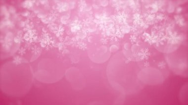 Pembe arka planda kar taneleri olan bir Noel animasyonu. Tatlı pembe noel fotokopi alanı.