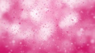 Parıldayan parçacıklardan ve kar tanelerinden oluşan parlak pembe bir arka plan. Parti düzeni. Hafif noktalar. Döngü canlandırması.