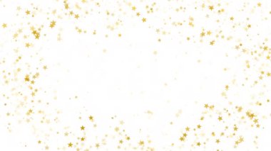 Altın yıldızlı konfeti sihirli noel çerçevesi. Kıvılcım saçan yıldız tozu sınır arkaplanı. Altın parıldar konfeti üzerine beyaz.
