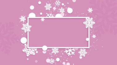 Pembe zemin üzerinde ışıltı ve kar taneleri olan dikdörtgen kışın çerçeve sınırı. Bayramlık Noel döngüsü canlandırmalı davet.