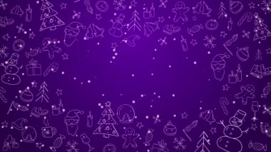 Karalama tarzında animasyon çerçeveli Noel tasarım simgesi. Mor arka plan. Döngülü. Boşluğu kopyala.