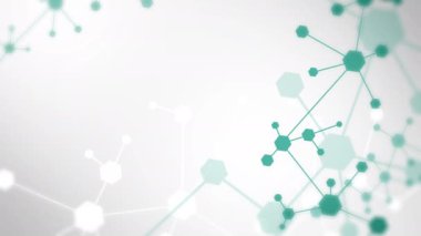 Geometrik soyut beyaz arkaplan, birbirine bağlı çizgi ve noktalar. Ağ ve bağlantı bilimsel atom modeli. Döngü animasyonu. Boşluğu kopyala.