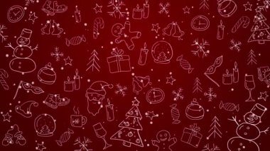 Animasyon el fırçası darbesi Noel ikonu deseni. Kırmızı döngü arka planında beyaz renkli karalama işareti.