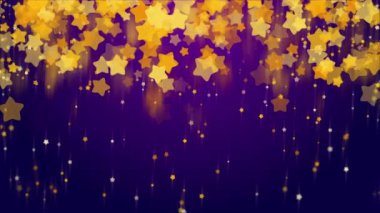 Peri masalı arkaplanına altın parıldayan yıldızlar düşer. Kopya alanı ile döngü animasyonu. Çizgi film çerçevesi.