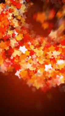 Gece karanlığında sarı ve kırmızı yıldızlı parlak havai fişek patlaması. Döngülü çizgi film animasyonu. Uzayı kopyala Dikey video.