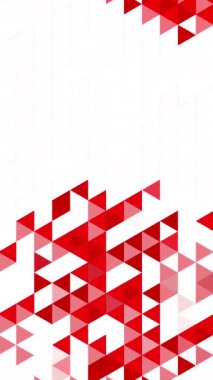 Animasyon geometrik kırmızı üçgen şekillerinin beyaz arka planı. Renkli mozaik desen. Uzayı kopyala Döngülü. Dikey video.