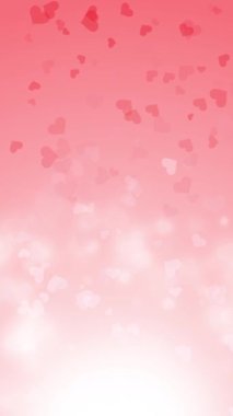 Kırmızılı arka planda narin kalpler yüzer. Tebrik mesajı için beyaz çizgi fotokopi alanı. Romantik hareket grafiği. Dikey video.