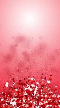 Kırmızı soyut aşk arka planında küçük kalp konfetileri. Mesajlar için romantik fotokopi alanlarına bayılırım. Sevgililer Günü döngü animasyon kartı. Dikey video.