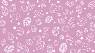 Paskalya için pembe arka planda döngülü animasyon. Paskalya yumurtaları, pastel renkte çiçekler. İlkbahar Paskalya deseni.
