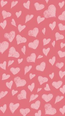 Pembe arka planda elle çizilmiş, kusursuz bir desen. Romantik baskının döngülü animasyonu, karalama desenli elementler. Dikey video.