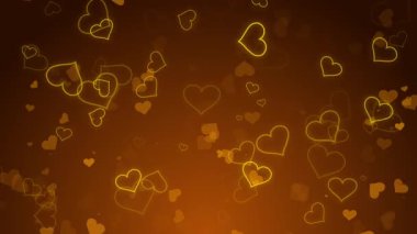 Animasyon arka planında yanıp sönen kalp altınları. Kalp şeklinde neon tel parıldıyor..