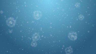 Arka planda mavi bir zemin üzerinde karahindiba tohumu ve parlak ışıklar. Yaz döngü çiçekli animasyon.