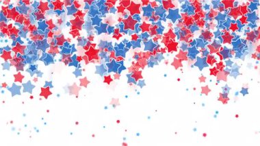 Beyaz zemin üzerinde kırmızı ve mavi renkli serbest çizgi film şekilleri. Metin için alanı olan döngülü tatil canlandırması.