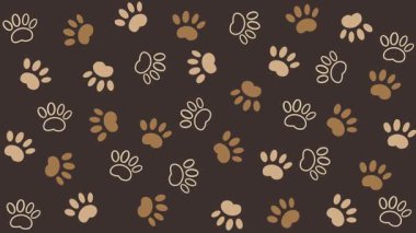 Kahverengi arka planda hayvan desenli köpek pençesi izi. Basit canlandırmayı döndür.