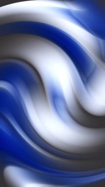 Bulanık beyaz ve mavi kıvrımlı çizgilerin soyut animasyonu. Döngüsüz hareketli grafikler. Dikey video.