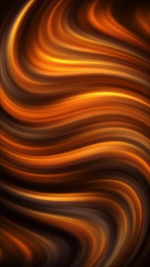 Sarı kıvrımlı dalgalar. Altın yaldızlı arka planda parlayan soyut hareket. Döngülü animasyon. Dikey video.