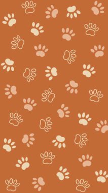 Köpek pençesi izli turuncu animasyon arka plan. Döngülü hareket grafikleri. Dikey video.