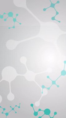 Moleküler soyut yapı ve genetik mühendislik, sağlık ve tıp geçmişi. Fotokopi uzayı ile bilimsel araştırma gri animasyonu. Döngülü. Dikey video.