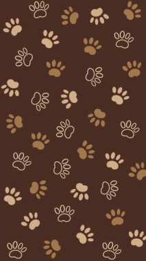 Animasyon zoolojik kahverengi arka plan ve köpek pençesi izleri. Döngülü hareket grafikleri. Dikey video.