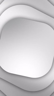 Gri yuvarlak şekiller kare düğmeler dönüyor. Ortadaki metin için boş alan. Geometrik animasyon döngüsü. Dikey video.