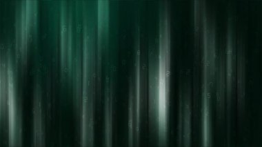 Bilim kurgu geçmişi. İkili bilgisayar kodu. Yeşil dijital sayılar. Arka planda rastgele numaralar uçuşuyor. Döngü canlandırması.