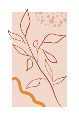 Modern Sanat Koleksiyonu Tasarımı. Vektör modern Boho tarzı ev dekorasyonu. Ahşap duvar sanatı çağdaş grafikler. Modern soyut manzara. Ev dekore edilmiş duvar sanatı. Sıcak Terracotta renkleri, boya dokusu.