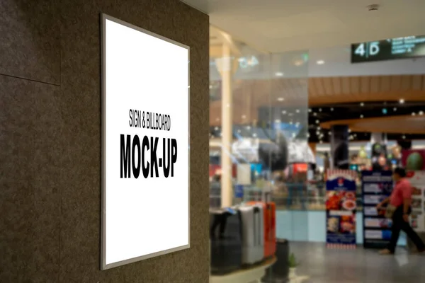 Perspectiva Mockup Placa Publicidade Branco Parede Frente Loja Shopping Center — Fotografia de Stock