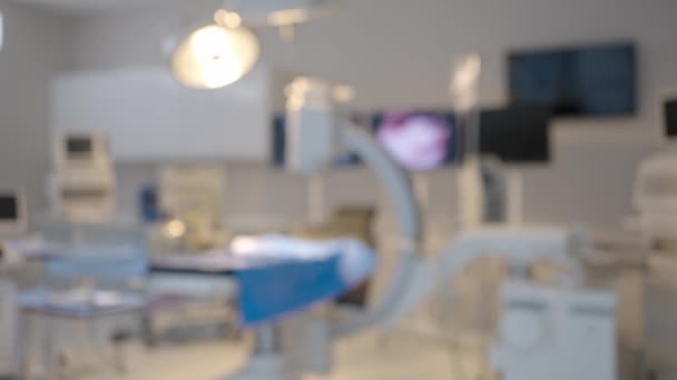 Eingesperrte Aufnahme Verschwommener Hintergrund Moderner Geräte Operationssaal Des Krankenhauses Medizinprodukte — Stockvideo