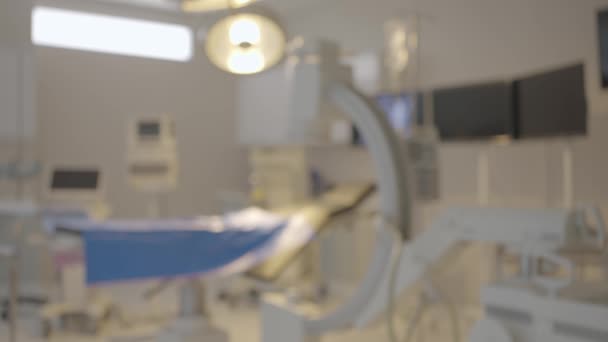 Vergrendeld Schot Wazige Achtergrond Van Moderne Apparatuur Operatiekamer Ziekenhuis Medische — Stockvideo