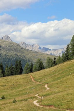 Kuzey İtalya 'da, Dolomites Dağları' ndaki İtalyan Alpleri 'nde yaz aylarında yürüyüş parkurları.