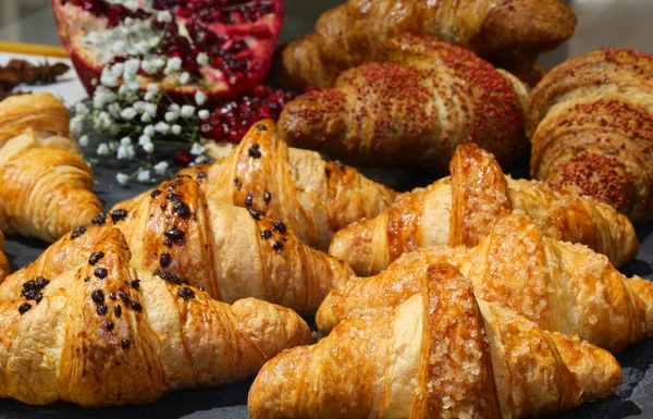 pastries and croissants with chocolate chips for a delicious breakfast
