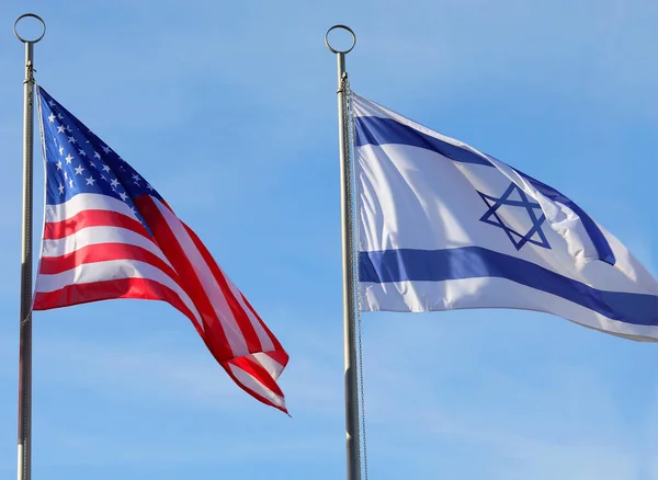 Vlag Van Verenigde Staten Van Amerika Israël Zwaaien — Stockfoto