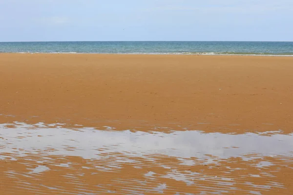 Golden Sand Beach Sea Puddles High Tide — Stock Photo, Image