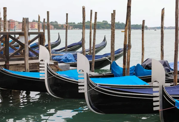 Festgemachte Gondeln Typisch Venezianische Boote Becken Der Nähe Des Markusplatzes — Stockfoto