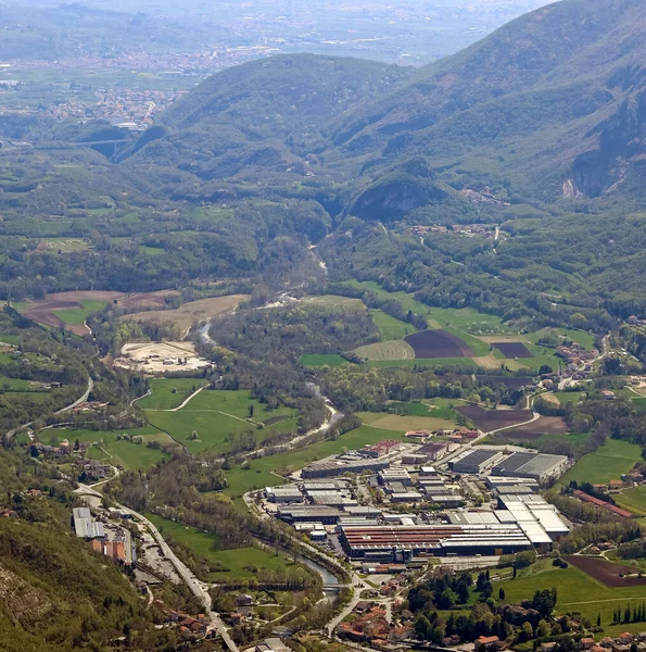 Vista Aérea Del Valle Con Zona Industrial Con Fábricas Almacenes — Foto de Stock