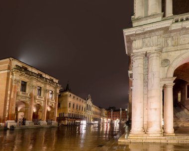 night view of the main square of the city of VICENZA in Italy during the thunderstorm