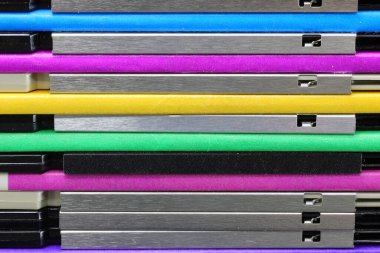 Background of floppy disks used to save computer data in the 90s