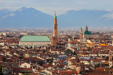 monument called BASILICA PALLADIANA in Vicenza in Northern Italy seen from above