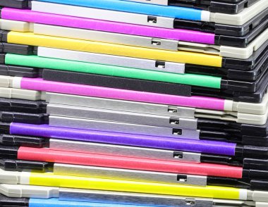 old magnetic floppy disks used to save data from early personal computers