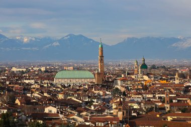 monument called BASILICA PALLADIANA in Vicenza in Northern Italy seen from above