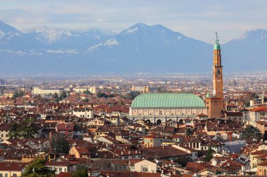 monument called BASILICA PALLADIANA in Vicenza in Northern Italy seen from above