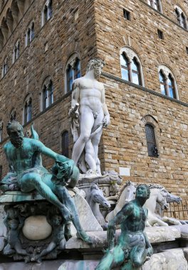 Florence, FI, Italy - August 20, 2015: Fountain of Neptune in Signoria Square