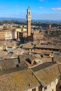 Top view of the City of Siena in ITALY with the Tower called DEL MANGIA and the Palio square