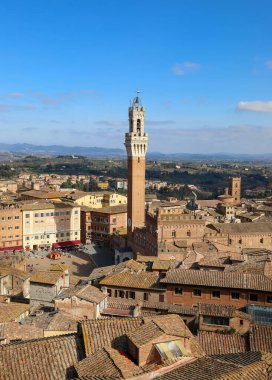 Top view of the City of Siena in ITALY with the Tower called DEL MANGIA and the Palio square