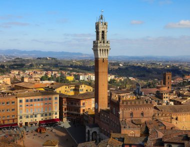 Top view of the City of Siena in ITALY with the Tower called DEL MANGIA and the Palio square