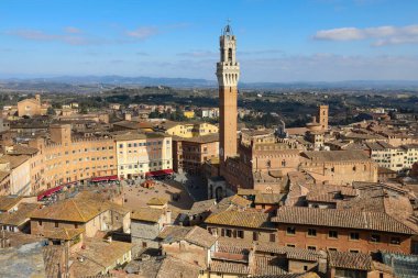 Top view of the City of Siena in ITALY with the Tower called DEL MANGIA and the Palio square